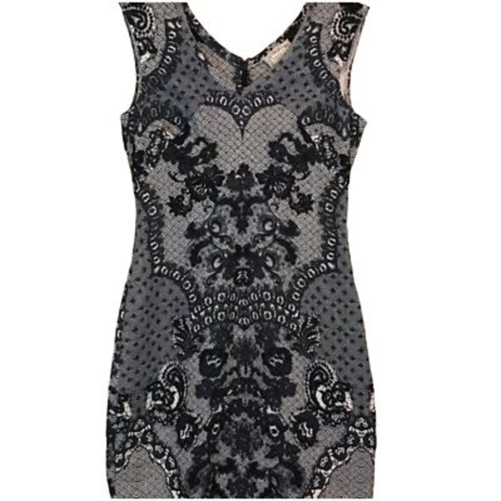 Yoana Baraschi Womens Floral Lace Print Dress Size 6 Blue Sheath Sleeveless